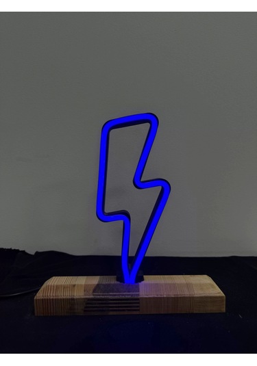 Şimşek Figürlü Mavi Neon Gece Lambası Çok Renkli