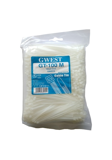 Gwest 2.5X100Mm 10Cm Beyaz Plastik Kablo Bağı 1000 Adet N11.521