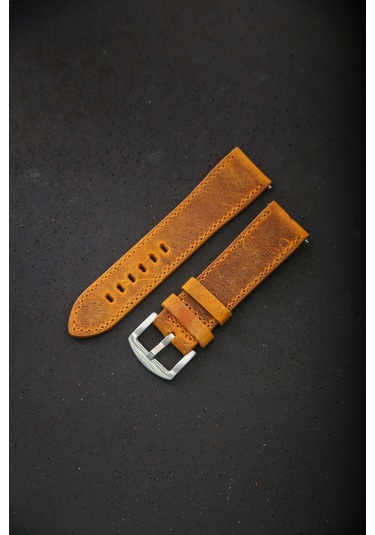 Hakiki Deri 24mm Akıllı Pimli Saat Kordonu Koyu Kahverengi