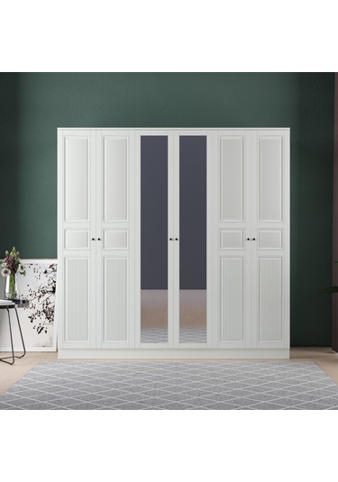 Nil 6 Kapaklı Eko Bazalı Gardırop - Mdf Kapak Beyaz