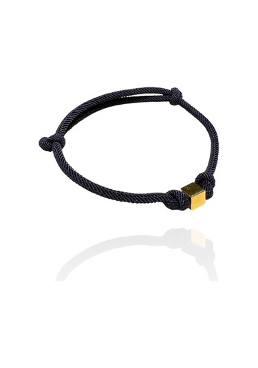 14 Ayar Altın Küp Model Siyah İpli Unisex Bileklik Sarı Altın
