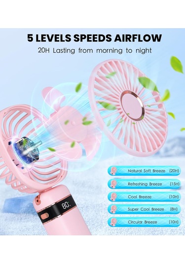 El Tipi Vantilatör, Usb Taşınabilir Vantilatörler 20 Saatten Fazla Pembe