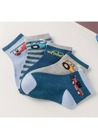 5 Çift Araba Desenli Çocuk Çorabı Çok Renkli