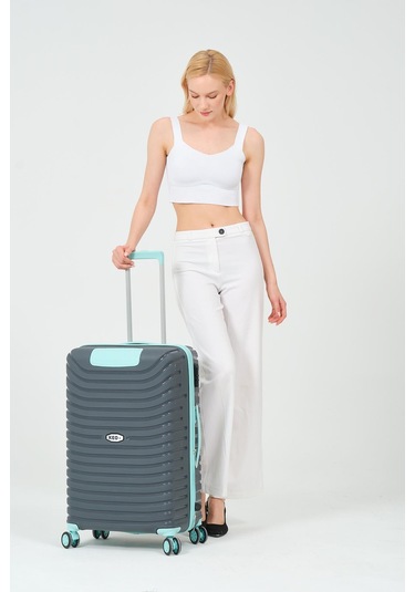 Keo-plus Gri-turkuaz Orta Boy Silikon Kırılmaz Pp Valiz Siyah