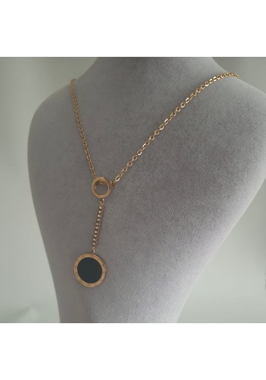 Çelik Rose Renk Roma Rakamlı Uzun Kadın Kolye