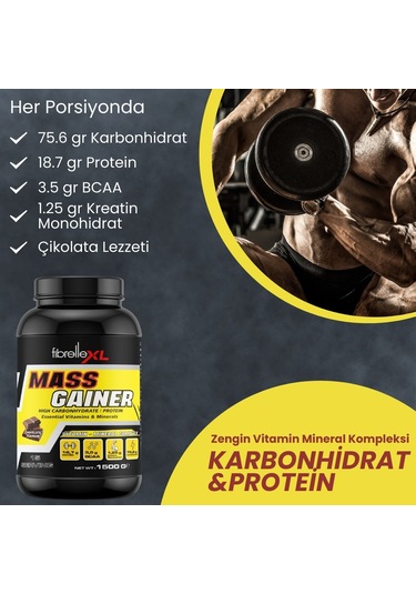 Fibrelle Mass Gainer Çikolata Aromalı 1500 G Karbonhidrat Tozu Çikolata