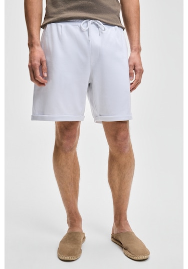 Grimelange YOURI Erkek Beli Lastikli Arka Tek Cepli Relaxed Fit Beyaz Şort