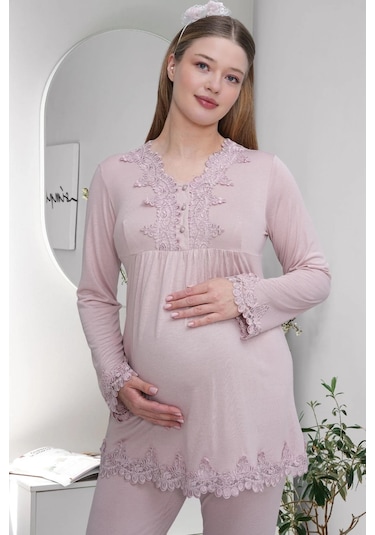Mecit Pijama Mecit 1501 Gül Kurusu Hamile Lohusa Pijama Takımı