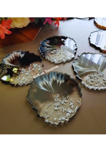 4 Lü Epoksi Bardak Altlığı - 110 Siyah