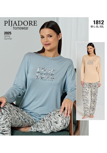 Pijadore 1812 Uzun Kol Kadın Pijama Takımı Mavi