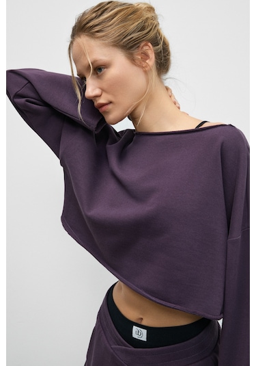 Urban Beat Cybele Kadın Kayık Yakalı Oversize Uzun Kollu Mor Sweatshirt Mor