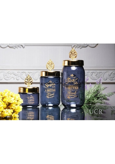 3'lü Lüks Cam Tea/coffee/sugar Çay Kahve Şeker Kavanoz Seti 400 Ml. 700 Ml. 950 Ml.