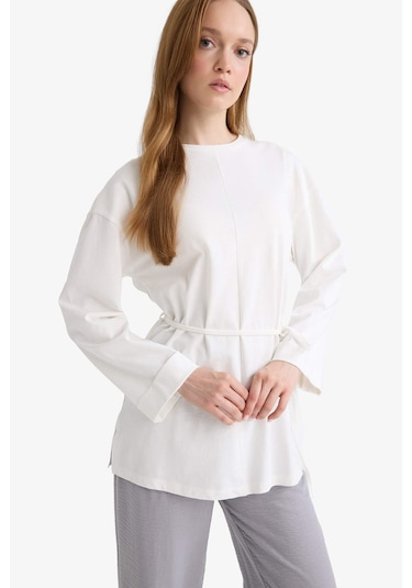 Defacto Loose Fit Bisiklet Yaka Uzun Kollu Tunik F4850ax25auer105 Ekru