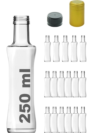 Afracam Piramit Şeffaf 250 ML Cam Şişe Kapak Kapüşon 16 Adet