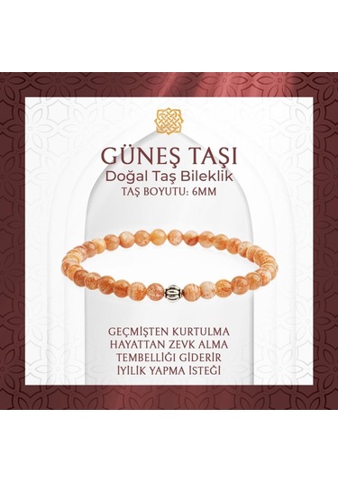 Saff Doğaltaş Güneş Taşı 6 MM Doğal Taş Bileklik Çok Renkli