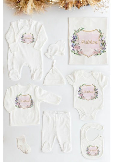 Lilabio %100 Organik Isme Özel Isimli 10lu Hastane Çıkışı Çiçek Ekru