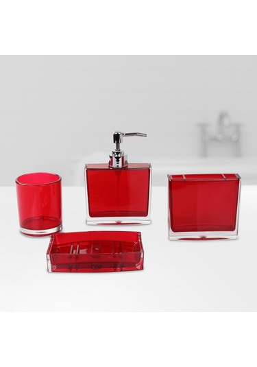 Suntek 4x Losyon Dispenser Bardak Diş Fırçası Tutucu Seti Kırmızı