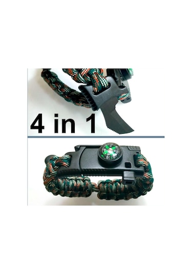 Omeniv Paracord Bileklik Düdük Pusula Bıçak 4 Fonksiyonlu Outdoor