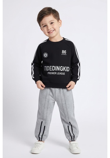 Baskılı Sweat Şeritli İkili Takım Siyah