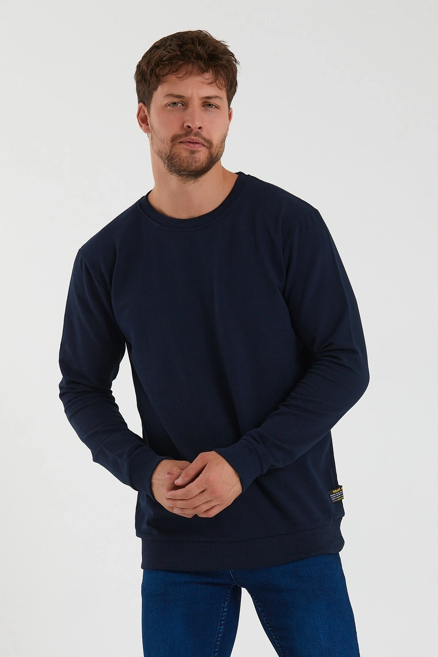 Veaven Erkek Lacivert Bisiklet Yaka Slim Fit Sweatshirt Lacivert