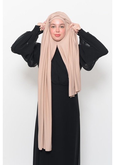 Hazır Pratik Geçmeli Lüks Düz Penye Şal Çapraz Hizalı Açık Bej