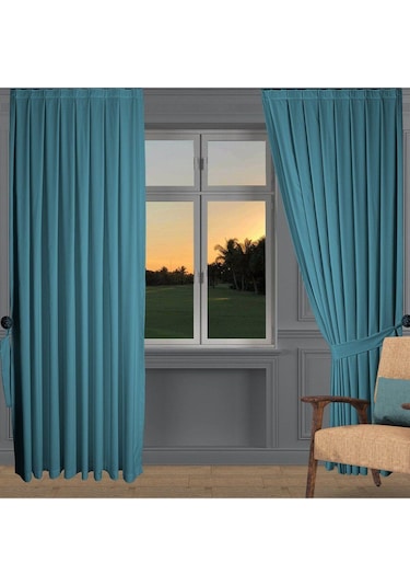 Turkuaz Ada Fon Perde Pilesiz Extraforlu Düz Dikim Büzgü Pile-turkuaz Turkuaz