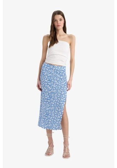 DeFacto A Kesim Çiçek Desenli Yüksek Bel Yırtmaçlı Midi Etek F0526AX25SPBE515