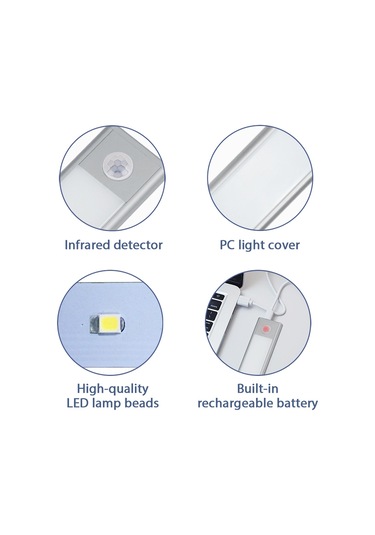 Vkemall 23.5cm Led Klozet Işığı, İnsan Hareket Sensörlü, Usb Şarjlı, Yüksek Parlaklık, Dolap/koridor/umut İçin Uygun, Beyaz Işık