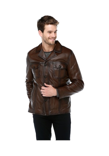 Dericlub E-1024 Hakiki Deri Erkek Ceket-Camel