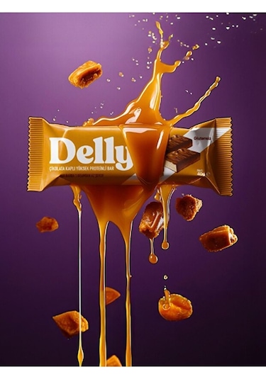 Delly Karamel Aromalı Çikolata Kaplı Yüksek Protein Bar 12 x 40 G