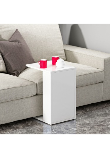 Bono Tekerlekli C Sehpa - Beyaz Beyaz