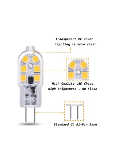 G4 Led 12v 2w Sıcak Beyaz 3000k, 200lm, G4 10w 20w Halojen Eşdeğeri, Karartılamaz, Bi-pin G4 12v Led Ac Dc Avize, Masa Lambası İçin, 6'lı Set
