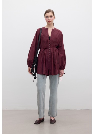 Nervür Detaylı Vual Tunik Bordo Bordo