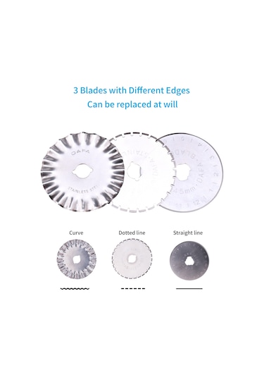 Aubyhe 3806 45mm 3'lü Fonksiyonlu Daire Kesici - Düz/dalgalı/noktalı Çizgiler, Abs Ve Karbon Çelik Bileşenli, 3 Bıçaklı El İşleri Ve Patchwork Aleti