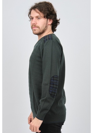 Desen Triko Erkek V Yaka Saf Yün Kazak 0246538 Yeşil Yeşil