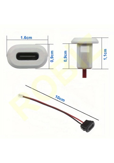 Type C Panel Montaj Dişi Soket 2pin 10cm Kablolu Uzatma Konnektör