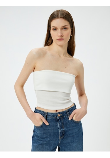 Koton Straplez Üst Kat Detaylı Ribanalı Slim Fit Beyaz 4sak10698ek Beyaz