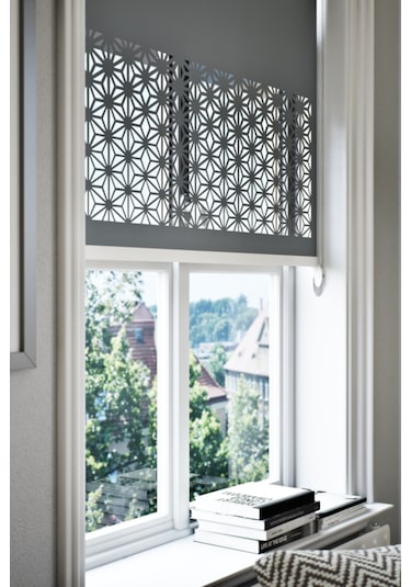 Lazer Kesim Mat Stor Perde, Lazer Kesimli Klasik Serisi, C-181004 Antrasit Renk Antrasit