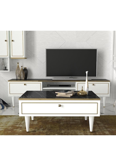 Dekorister Exclusive Ravenna Orta Sehpa Beyaz-Mermer