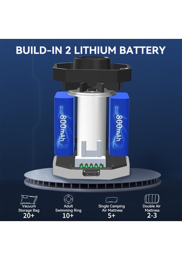 Fortunelane Siyah Mini Hava Pompa, Kablosuz 6 Uçlu, Dış Mekan İki Kullanımlı