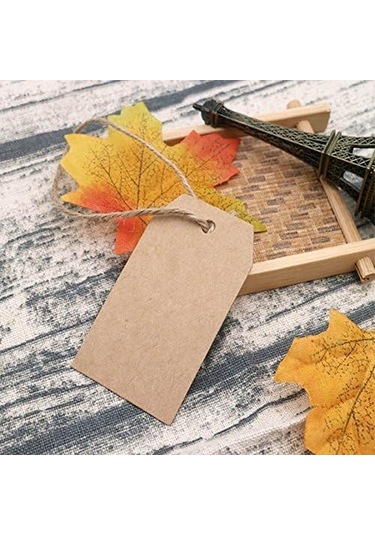 100 Paket Kraft Kağıt Hediye Etiketi, 4cm X 7cm, Burl'lu Askılı E