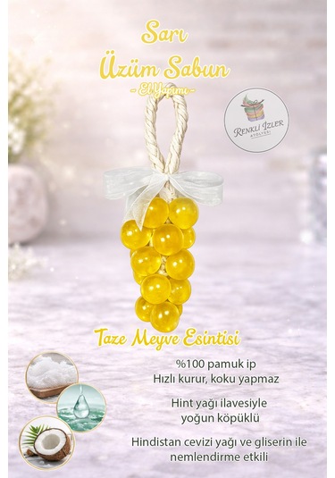 El Yapımı Üzüm Salkım Sabun Sarı Kurdelalı Karışık Meyve