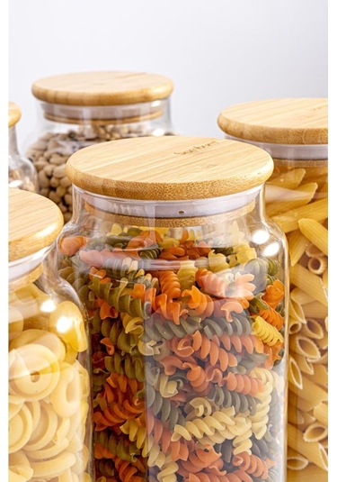 Zone - 6'lı Cam Saklama Kabı 1300ml Vakumlu Bambu Kapaklı Kahverengi