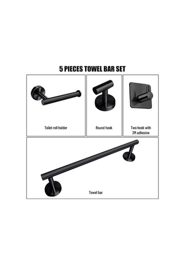 Novahub İlgili Banyo Askı Seti - 5 Parça 40cm Paslanmaz Çelik Havlu Ve Kıyafet Askısı Siyah Siyah