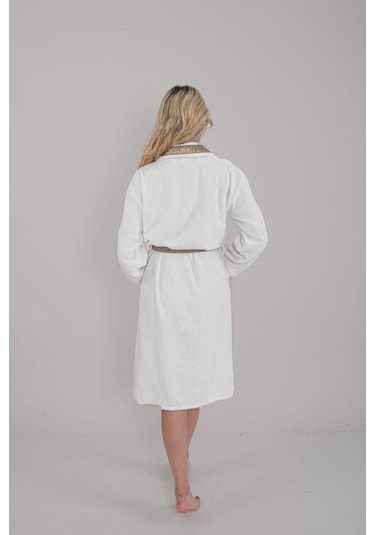 Güvenal Valentis Desenli İşlemeli Kutulu Kadın Erkek Pamuk Bornoz Sabahlık Bornoz Seti Çeyiz Hediyelik 2 Kahverengi