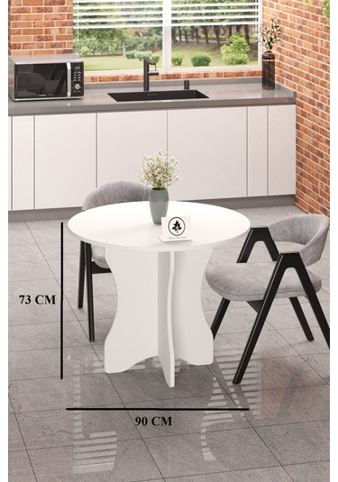 Yuvarlak Yemek Masası Mutfak Balkon Masası Çok Amaçlı Masa Beyaz