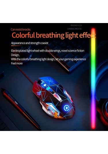 Cbtx Yındıao G15 Ayarlanabilir DPI 6 Tuşlu USB Kablolu Mekanik Oyuncu Mouse