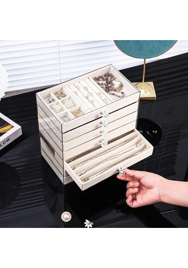 New Pet Transparent 7-layer Drawer Jewelry Storage Box For Earrings Necklaces Beige -7 Layers-c04 Bej