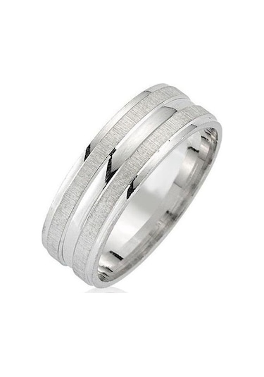 Mat Çizgili Gümüş Alyans Çifti Söz Yüzükleri Tektaş Hediye Wr42