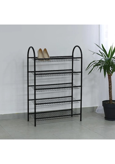 Ayakkabılık 5 Katlı Metal Ayakkabı Rafı Tel Raf 5067 Siyah